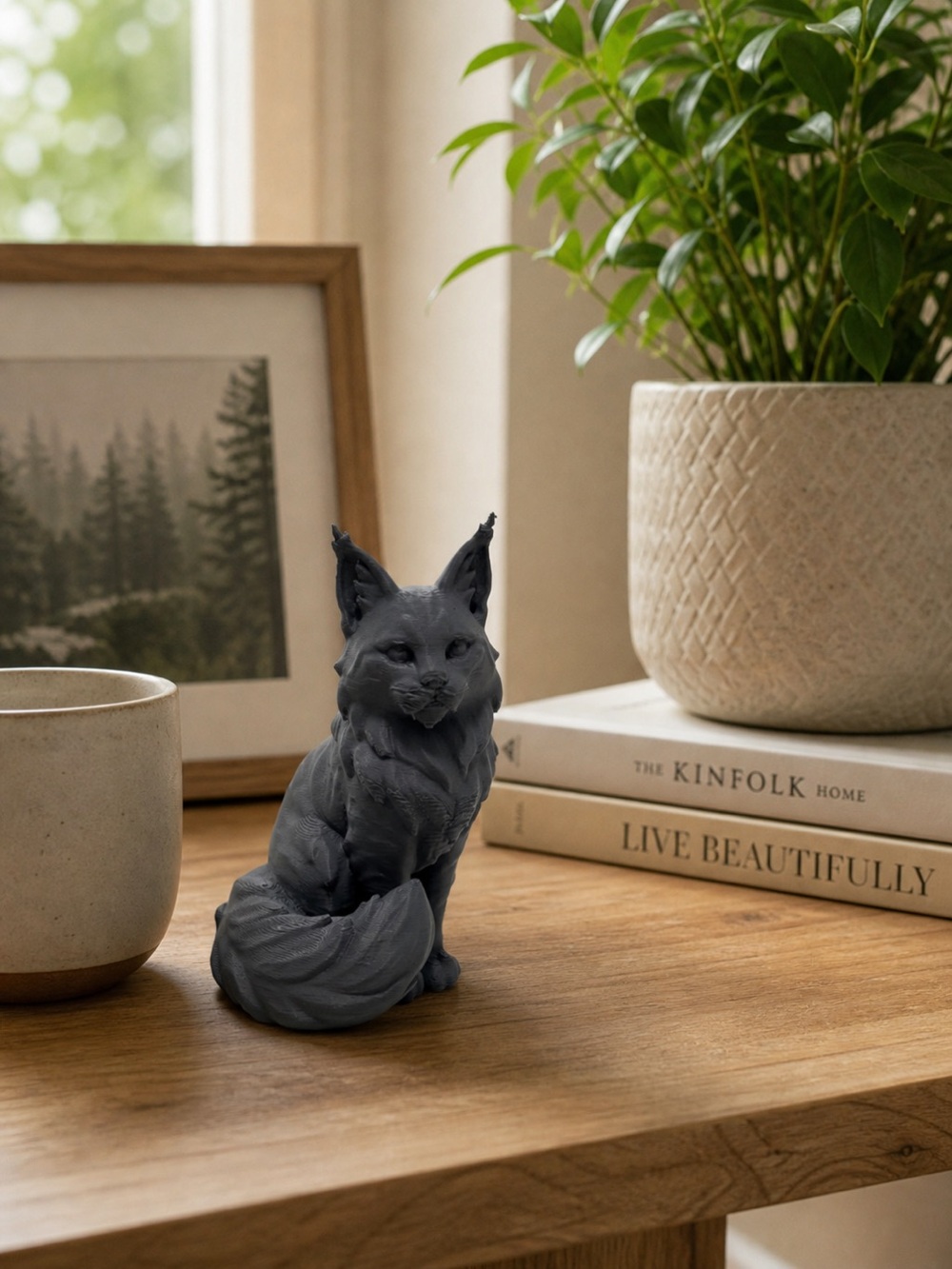Dark Gray Sitting Fox Figurine